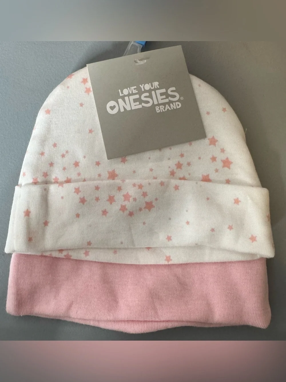 Gerber White Baby Beanie pink Star Accents 2-pack set babies 6-12 months